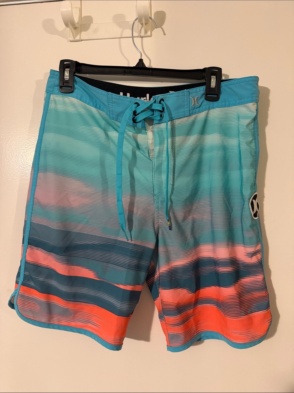Hurley Teal, Coral & Navy Stripe Men’s Phantom Boardshorts